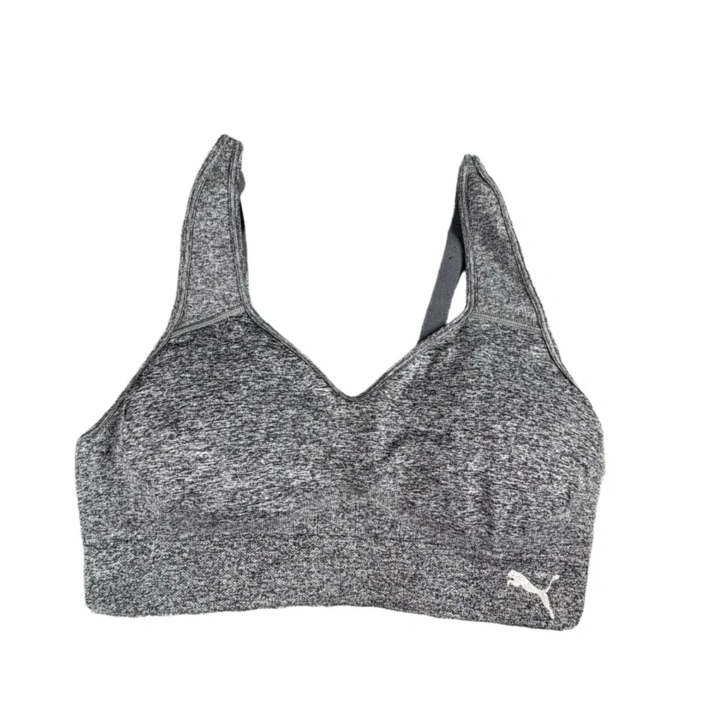 Puma Sports Bra Womens Medium Grey Racerback Heathered Removable Pads Activewear
